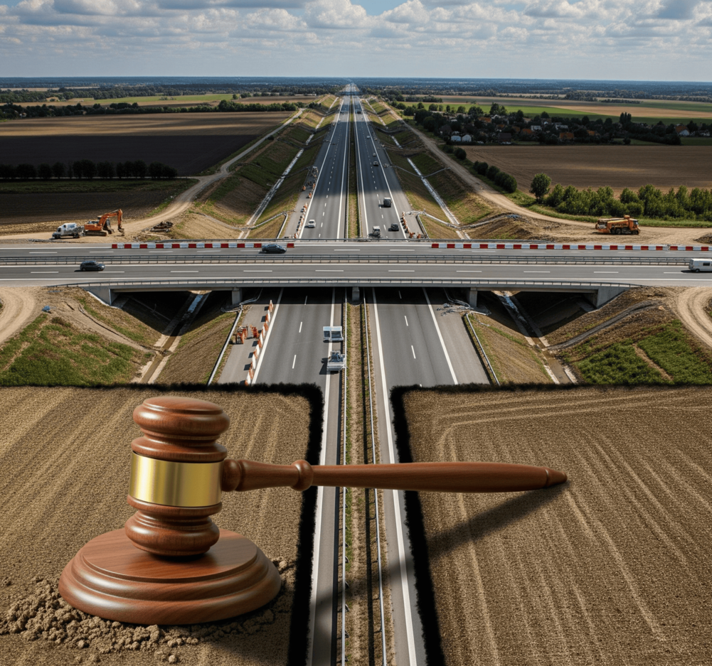 imagem de uma propriedade afetada pela construção de uma estrada.